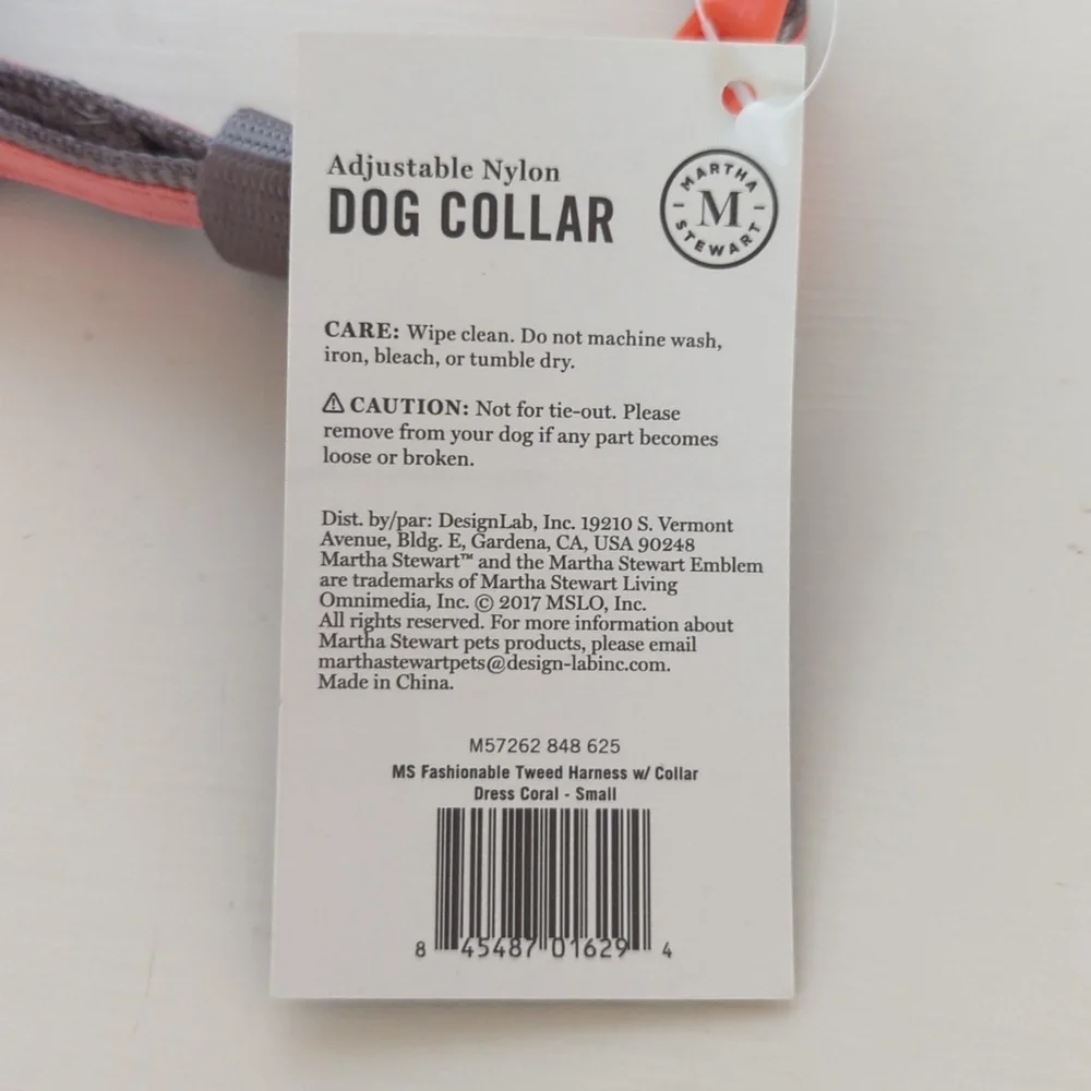 🌻 Martha Stewart Adjustable Nylon Dog Collar Gray Coral Size 14 (Small)